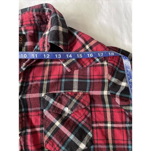 Plaid Western Wear Red & Black Flannel Button-Up Shirt With Pearl Snaps - Size M - Picture 8 of 11